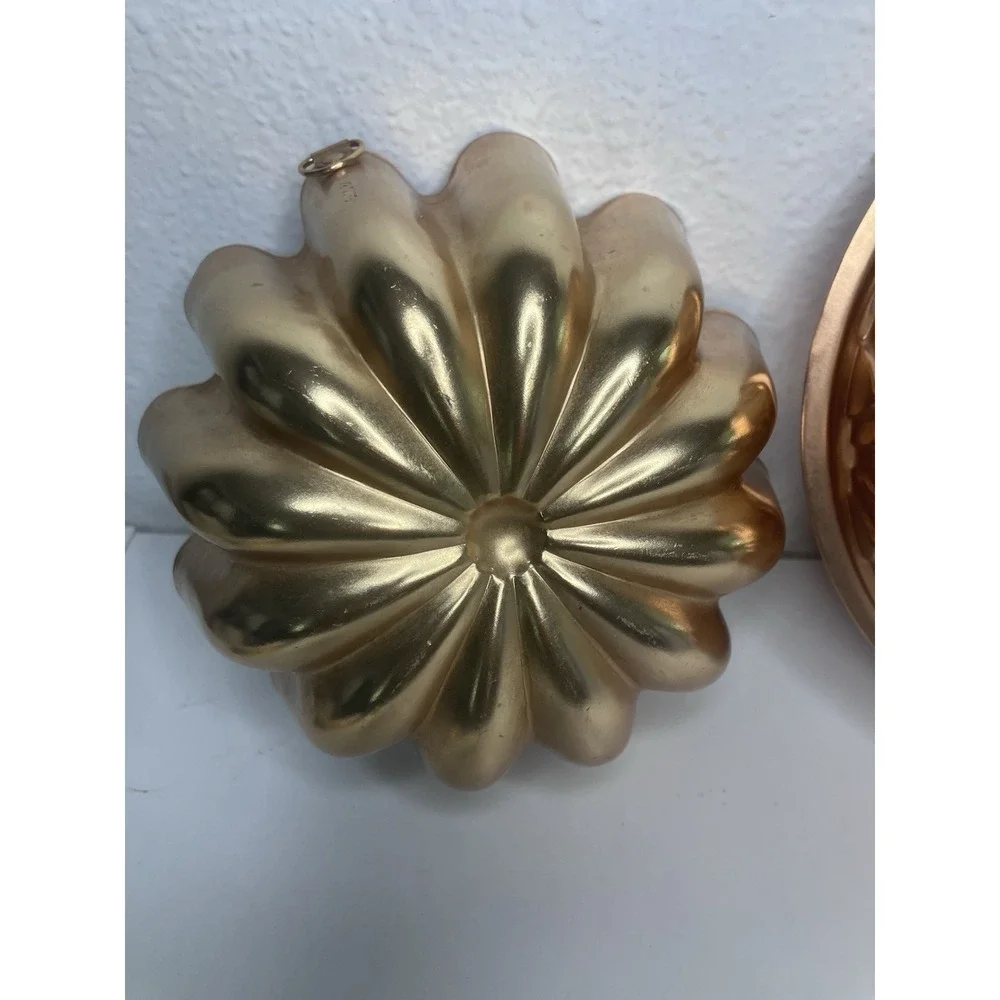 Vintage Copper Lined Metal Jell-O Mold Wall Hanging Holds 3 1/2 Cups Set of 2